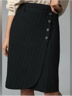 Anthropologie Black Pinstripe Wrap Skirt, 4
